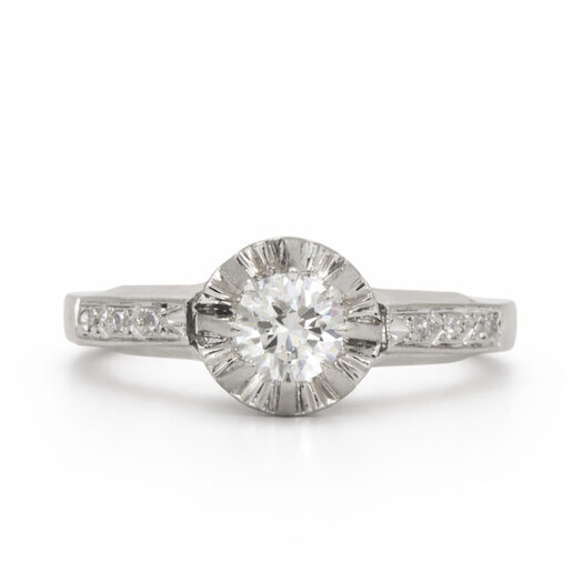 Bague Solitaire Diamant et Roses en Platine et Or blanc