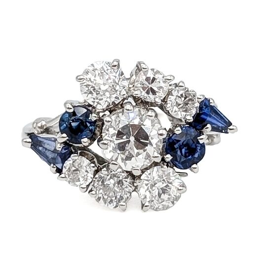 Bague marguerite stylisée saphir diamants