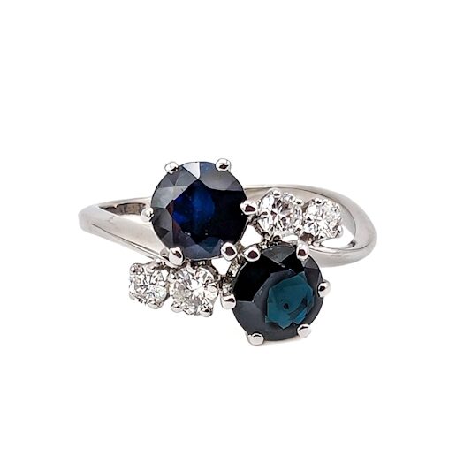 Bague toi et moi saphirs et diamants en or blanc 18 carats