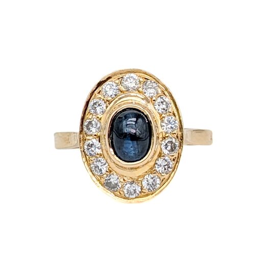 Bague ancienne cabochon saphir et diamants en or jaune 18 carats